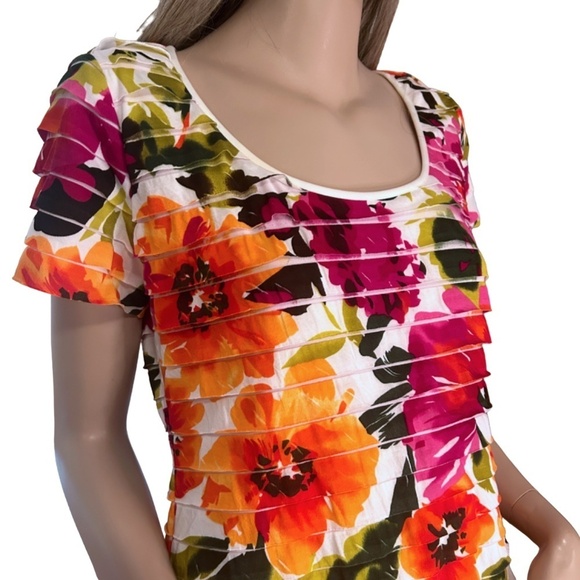 Ronni Nicole Dress Sheath Ruched Horizontal Ruffles Multi Colour Floral Print - Picture 6 of 16